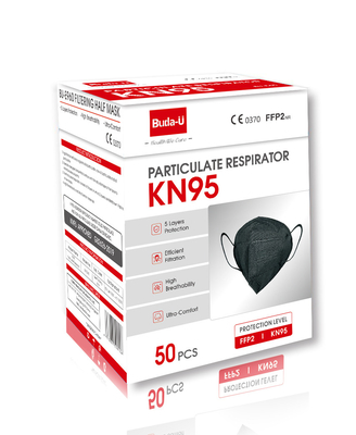 폴드형 검은 KN95 인공 호흡 장치 마스크, KN95 인공 호흡 장치 보호 마스크 FDA CE 인증