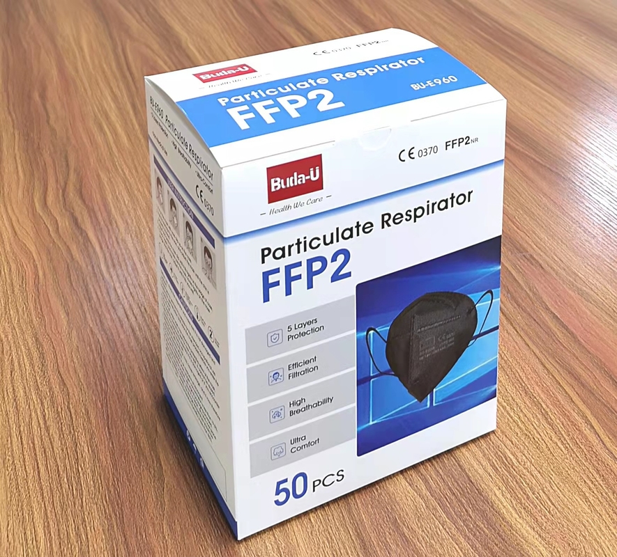 검은 FFP2 면 마스크, FFP2 미립자로 된 인공 호흡 장치 마스크, CE 인증 비 우븐 보호 마스크와 FFP2