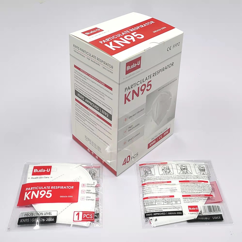 단일 팩 5 층 면 마스크 KN95 미립자로 된 인공 호흡 장치 마스크 FDA 에우아섬 40Pcs/Box