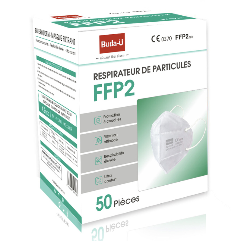 프랑스어 FFP2 면 마스크, 프랑스 패킹상자에서 마스크 인공 호흡 장치 FFP2 CE 0370, 프랑스에서 FFP2 보호 마스크