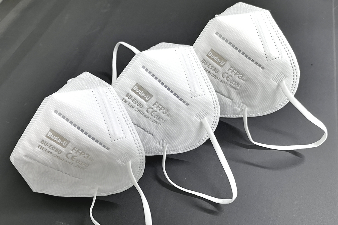 하얀 버릴 수 있는 비직조 면 마스크 FFP3 NR는 엠보싱 인쇄로, 밸브 없이 인공 호흡 장치 마스크 EU 표준을 미립자로 만듭니다